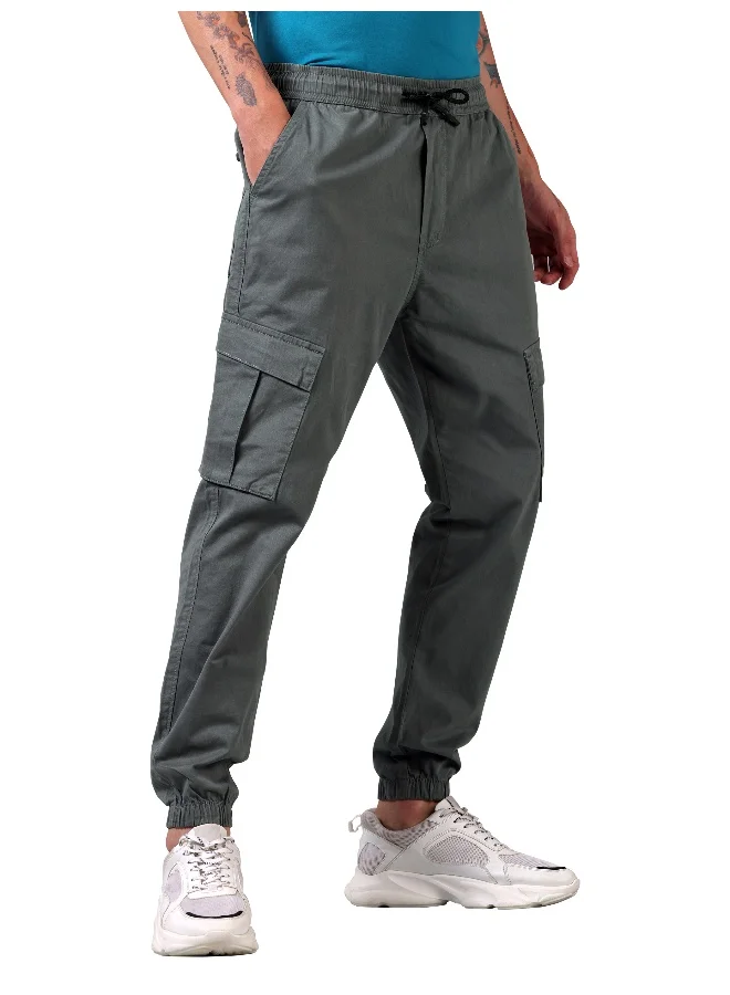 Beyoung Solid Light Grey Regular Fit Cargo Pant for men