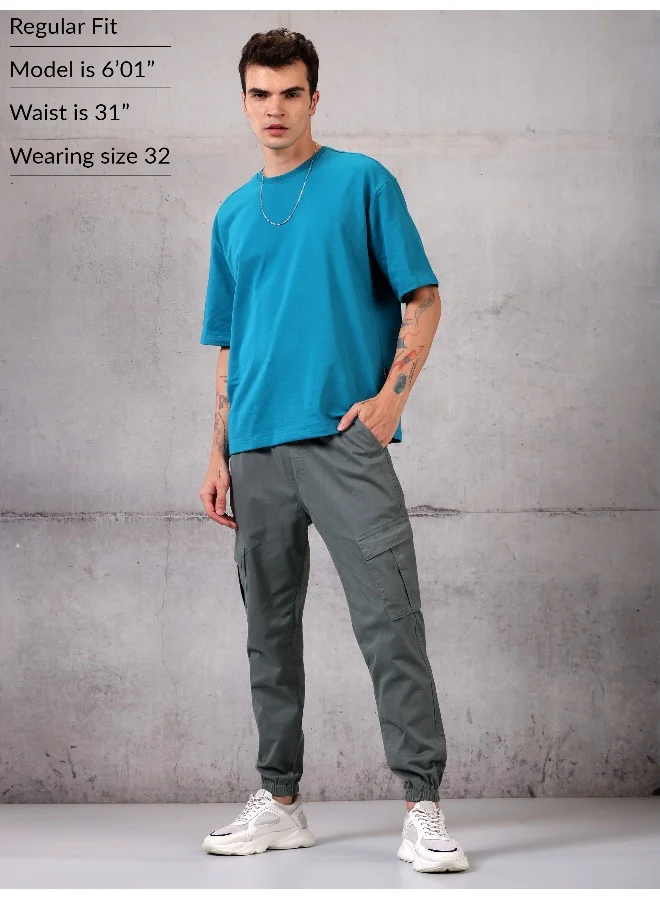 Beyoung Solid Light Grey Regular Fit Cargo Pant for men
