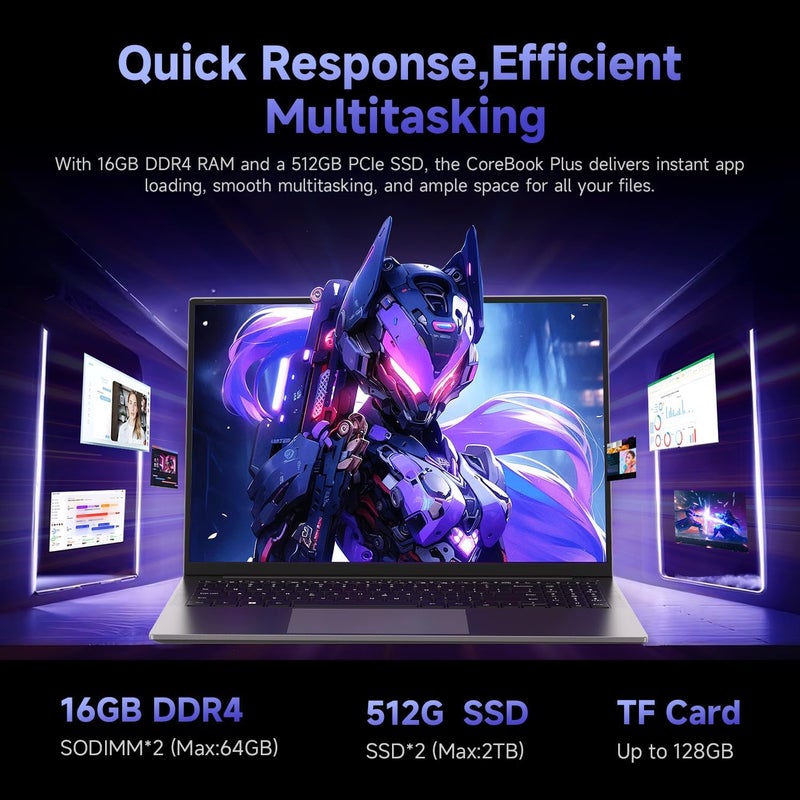 كمبيوتر محمول CHUWI مقاس 14.1 بوصة، معالج CoreBook i3 ثنائي النواة (حتى 3.9 جيجاهرتز)، Office 2024، كمبيوتر محمول تقليدي، ذاكرة وصول عشوائي 8 جيجابايت، تخزين SSD 256 جيجابايت، شاشة FHD 1920×1080، نظام Windows 11 Home، أجهزة كمبيوتر محمولة للألعاب، WiFi 5، BT 4.2، HDMI، كاميرا ويب - Image 4