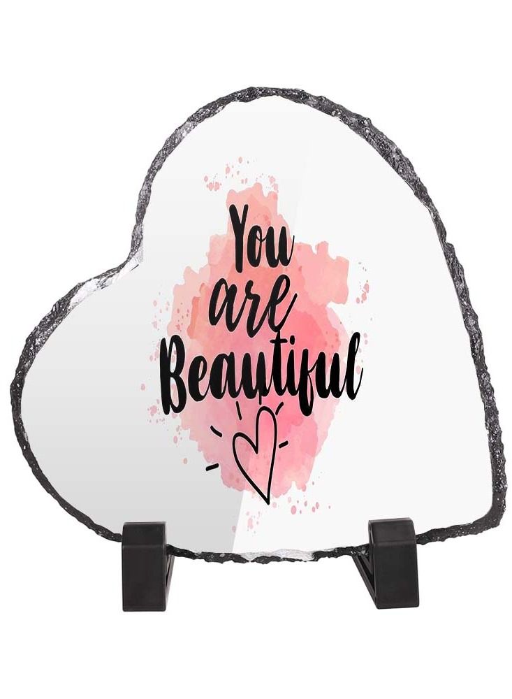 Service Zone Protective Printed White Heart Shape Marble Photo Frame for Table Top You Are Beautiful 