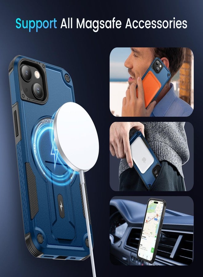 Caka جراب Caka لهاتف iPhone 13 و iPhone 14 [متوافق مع MagSafe] [حامل مدمج غير مرئي] جراب حماية مغناطيسي مقاوم للصدمات من الدرجة العسكرية لهاتف iPhone 14 و iPhone 13 - 6.1 بوصة (أزرق داكن) - Image 3