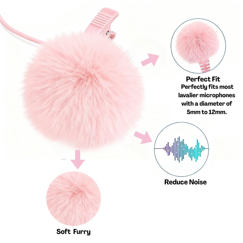 Flavizo 2Pcs Pink Mic Cover Furry – Pop Filter Windscreen for Small Microphone 0.5–1.2cm, Soft Foam Shield for Most Lapel Mic - Image 5
