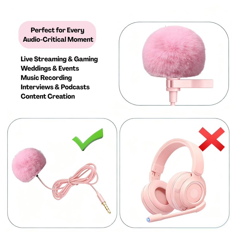 Flavizo 2Pcs Pink Mic Cover Furry – Pop Filter Windscreen for Small Microphone 0.5–1.2cm, Soft Foam Shield for Most Lapel Mic - Image 4