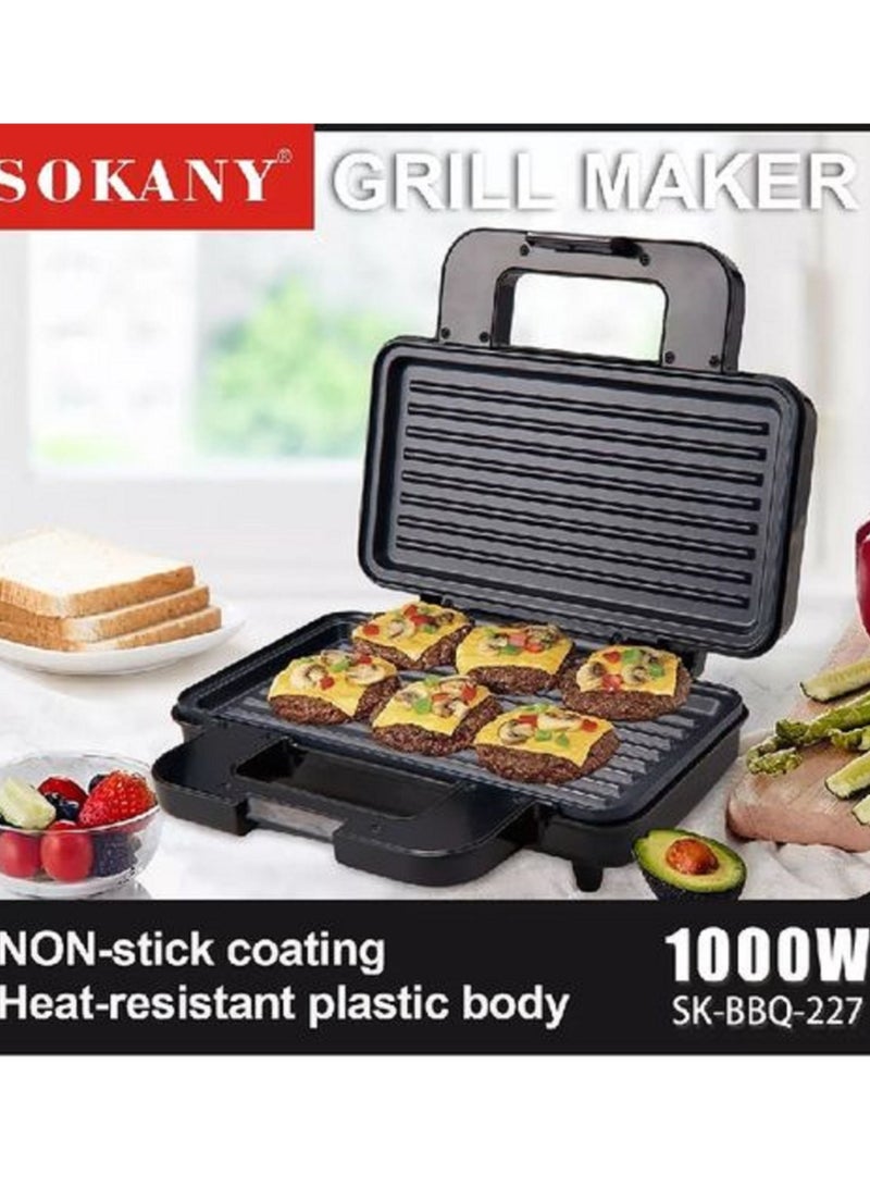 سوكاني Sk-bbq-227 شواية وصانع السندوتشات سوكاني - 1000 وات - تسخين مزدوج الجانب - Image 3