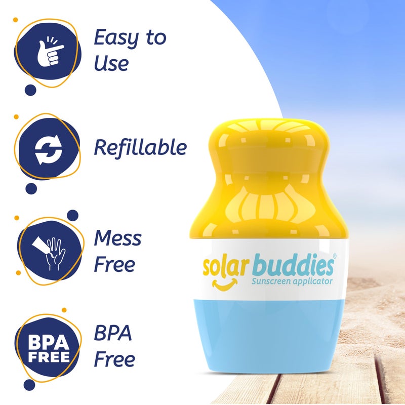 Solar Buddies Sunscreen Applicator - Single Blue - Refillable Roll on Sponge Sunscreen, Suncream & Lotion Applicator For Kids, Adults & Families - Holds 3.4fl oz, Perfect Size for Travel - Image 3
