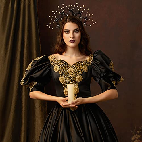Fantherin Mary Angel Spiked Halo Crown Headband with Butterfly Sunburst Goddess Costume Halo Headpiece (Black) - Image 2