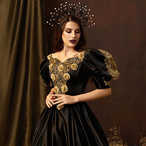 Fantherin Mary Angel Spiked Halo Crown Headband with Butterfly Sunburst Goddess Costume Halo Headpiece (Black) - Image 3