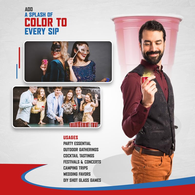 Selibration Reusable 2 oz Cups, 59 ml Red Cup Plastic Shot Glasses | Durable BPA Free Dishwasher Safe Cups for Party - Set of 25 Pcs - Image 4