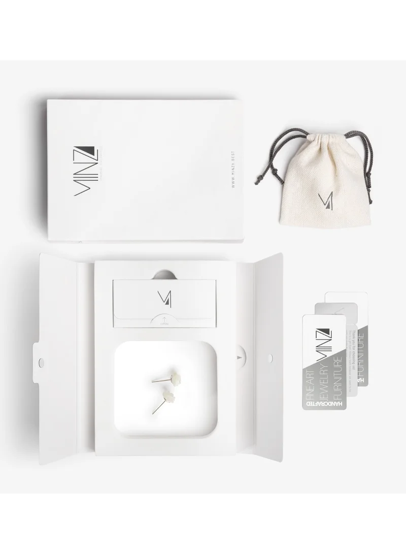 Minza  Minza “Rosa” Women’s Silver Earrings, Sterling Silver 925 & White Shell Rose Stud Earrings, Lightweight Hypoallergenic Jewelry for Casual & Special Occasion for Women | Best Price UAE