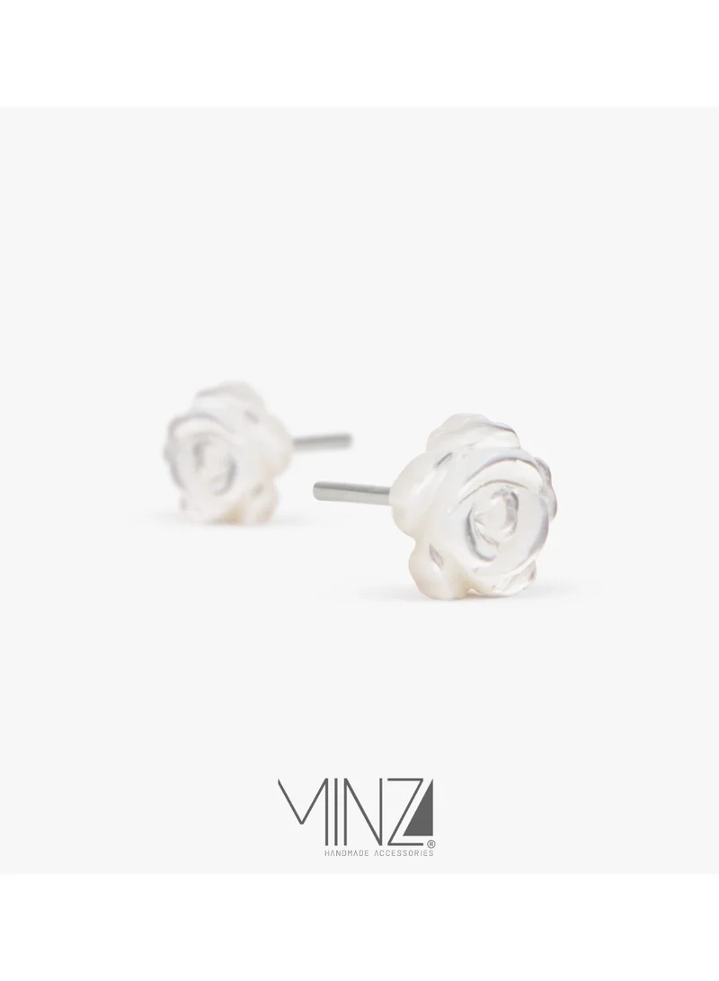 Minza  Minza “Rosa” Women’s Silver Earrings, Sterling Silver 925 & White Shell Rose Stud Earrings, Lightweight Hypoallergenic Jewelry for Casual & Special Occasion for Women | Best Price UAE