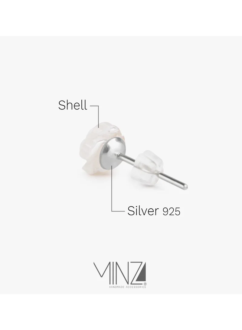 Minza  Minza “Rosa” Women’s Silver Earrings, Sterling Silver 925 & White Shell Rose Stud Earrings, Lightweight Hypoallergenic Jewelry for Casual & Special Occasion for Women | Best Price UAE