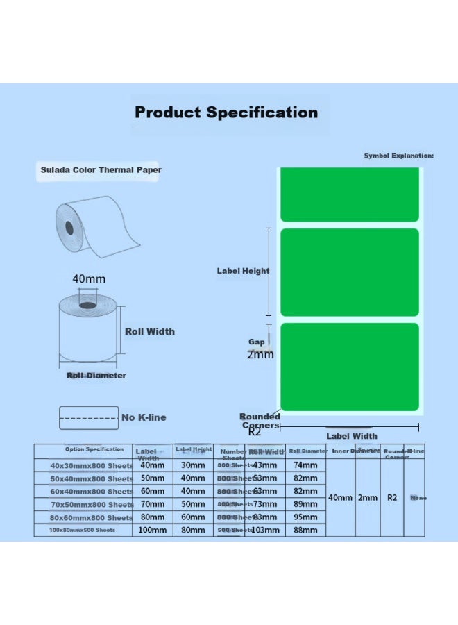 Surada Sulada Colored Thermal Label Paper, 80X60Mm, 800 Sheets, Blue Thermal Paper, Colored Label Paper, Colored Thermal Printing Paper, Self-Adhesive Label Roll, Bq-0149 - Image 2