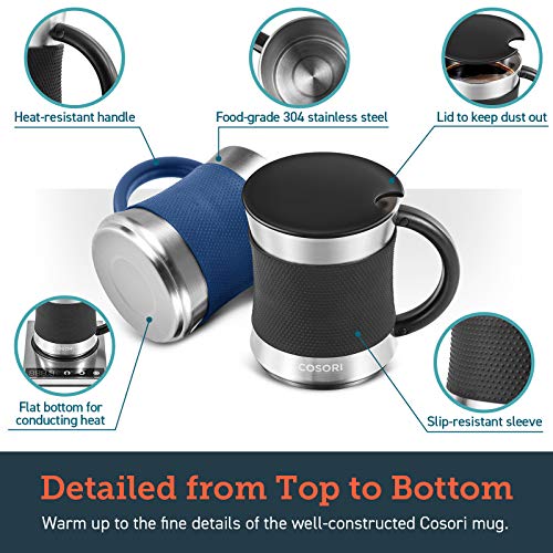 COSORI Coffee Mug with Lids Set of 2, Stainless Steel Cups with Heat-resistant Handle & Slip-resistant Sleeve, 17 oz, Best Match w/Mug Warmer, for Coffee,Tea,Water,Cocoa, Milk, C1601-CM, Black & Blue - Image 2