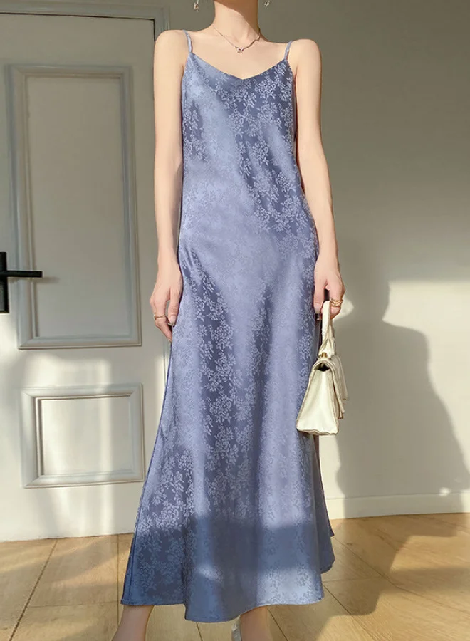 SIMPLEE Satin Sling Dress V Neck