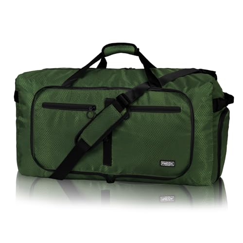 Fmeida 65L Duffle Bag with Shoes Compartment, Foldable Travel Duffel Bags for Men Women, Large Packable Travel Bag Water Repellent & Tear Resistant (Green) - Image 1
