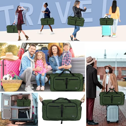 Fmeida 65L Duffle Bag with Shoes Compartment, Foldable Travel Duffel Bags for Men Women, Large Packable Travel Bag Water Repellent & Tear Resistant (Green) - Image 2