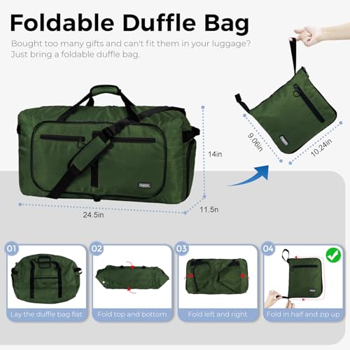 Fmeida 65L Duffle Bag with Shoes Compartment, Foldable Travel Duffel Bags for Men Women, Large Packable Travel Bag Water Repellent & Tear Resistant (Green) - Image 3