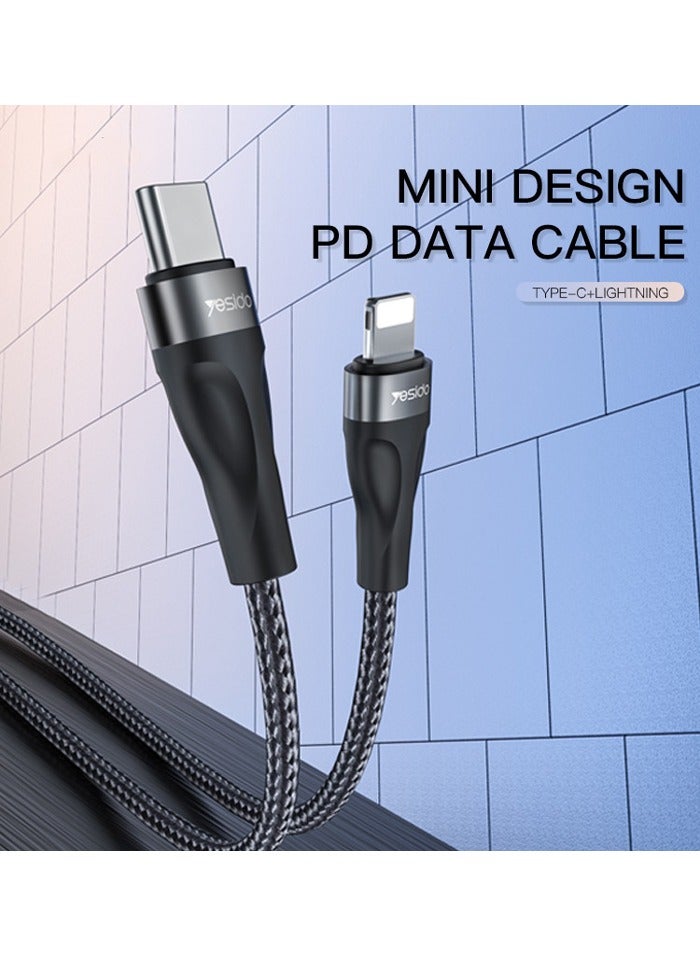 Yesido CA82 12W 30CM PD Type-C To For Lighting Data Cable | Type-C Short Data Cable Black - Image 2