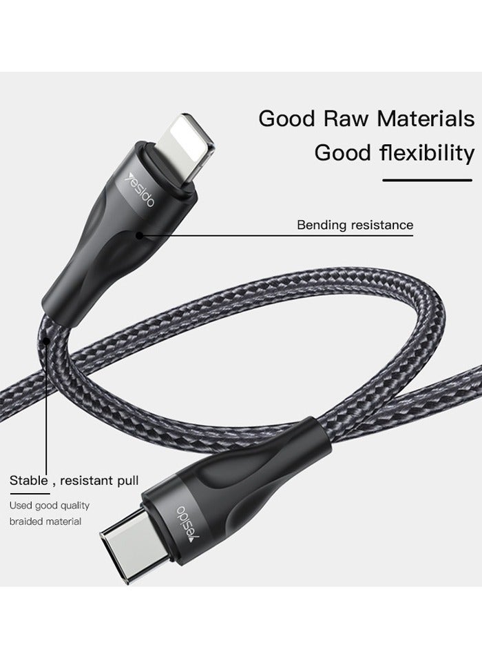 Yesido CA82 12W 30CM PD Type-C To For Lighting Data Cable | Type-C Short Data Cable Black - Image 4