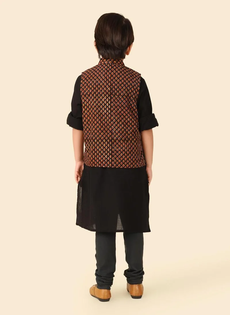 فاب انديا Black Cotton  Printed Jacket & Kurta