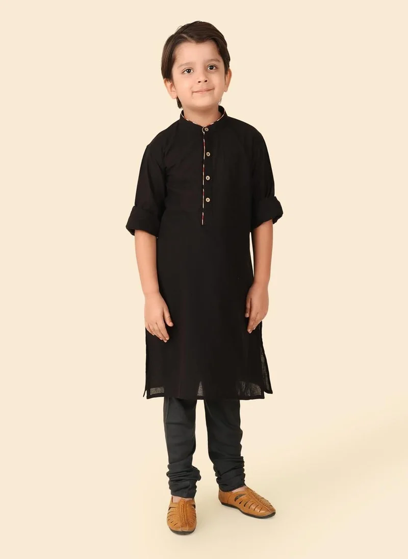 فاب انديا Black Cotton  Printed Jacket & Kurta