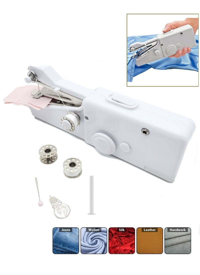 Rewell - Handheld Sewing Machine Portable Mini Sewing Machine Quick and Easy Repairs Cordless Sewing Machine Suitable for Beginners Suitable for Fabrics Home Use and Carry-on (White) - Image 1