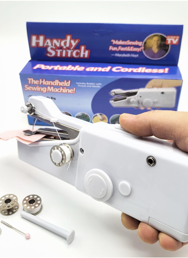 Rewell - Handheld Sewing Machine Portable Mini Sewing Machine Quick and Easy Repairs Cordless Sewing Machine Suitable for Beginners Suitable for Fabrics Home Use and Carry-on (White) - Image 1