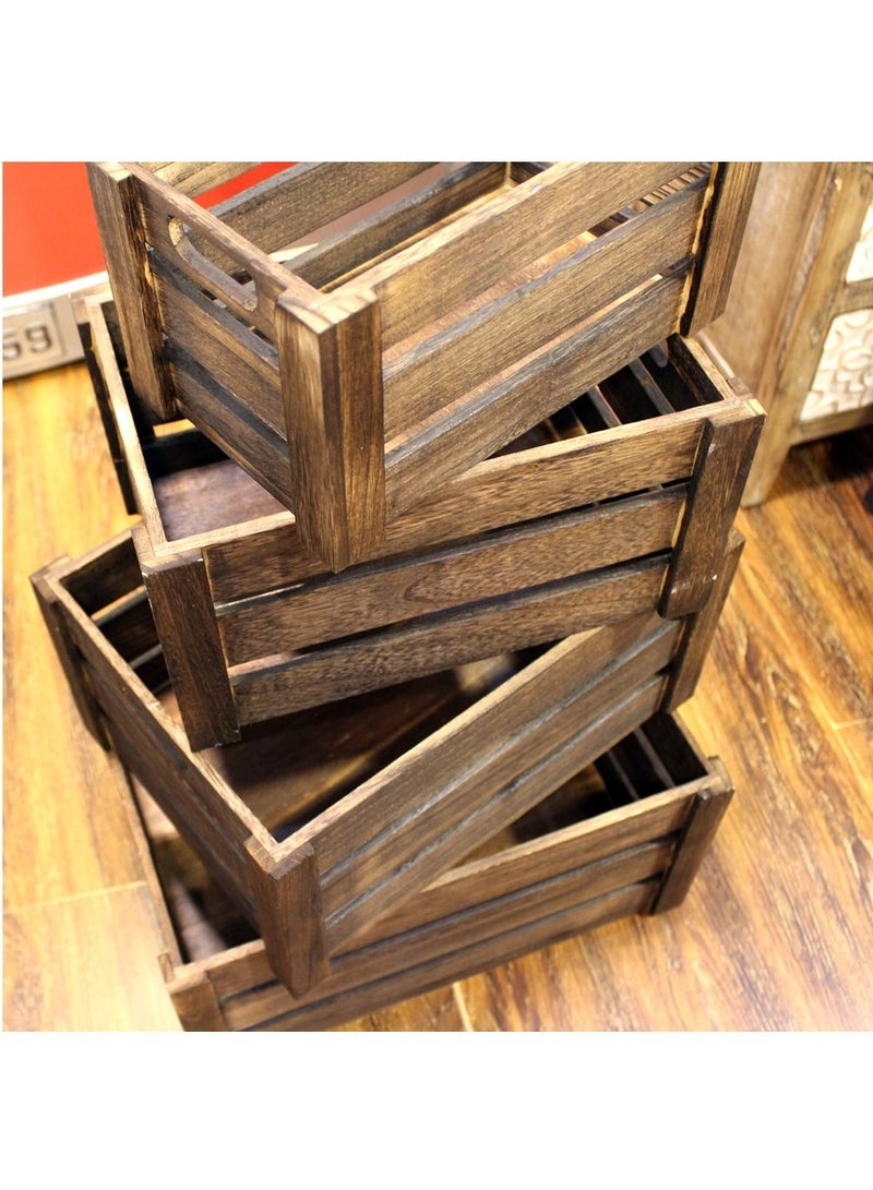 صندوق تخزين خشبي FFD مع مقابض صناديق خشبية مزخرفة بنمط مزرعة ريفي لعرض صناديق الخيزران للمنزل (مجموعة من 4 قطع) - Image 2