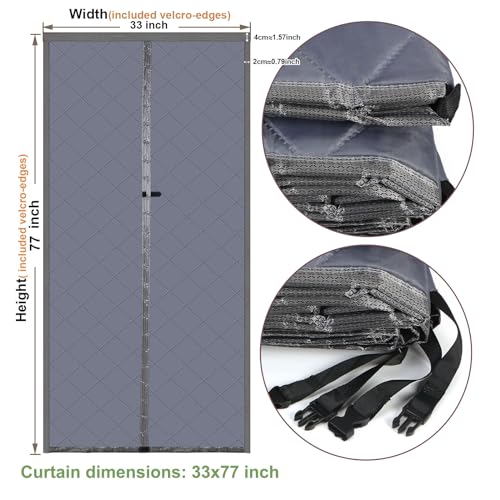 Risareyi Magnetic Thermal Insulated Door Curtain 33x77inch, Grey Oxford Filling with Thicker Polyester, Patio Door Insulation for Winter Cold Protection, Doorway Cover - Image 4
