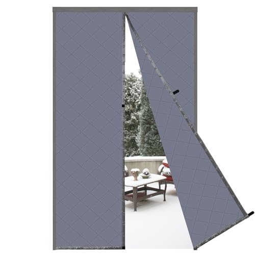 Risareyi Magnetic Thermal Insulated Door Curtain 33x77inch, Grey Oxford Filling with Thicker Polyester, Patio Door Insulation for Winter Cold Protection, Doorway Cover - Image 1