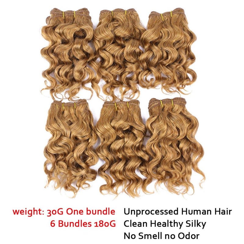VIOLET Natural Brazilian Dark Blonde Human Hair Extensions Short Curly Hair Bundles 27# Golden Virgin Human Hair Bundles Deep Curly Weave - Image 2