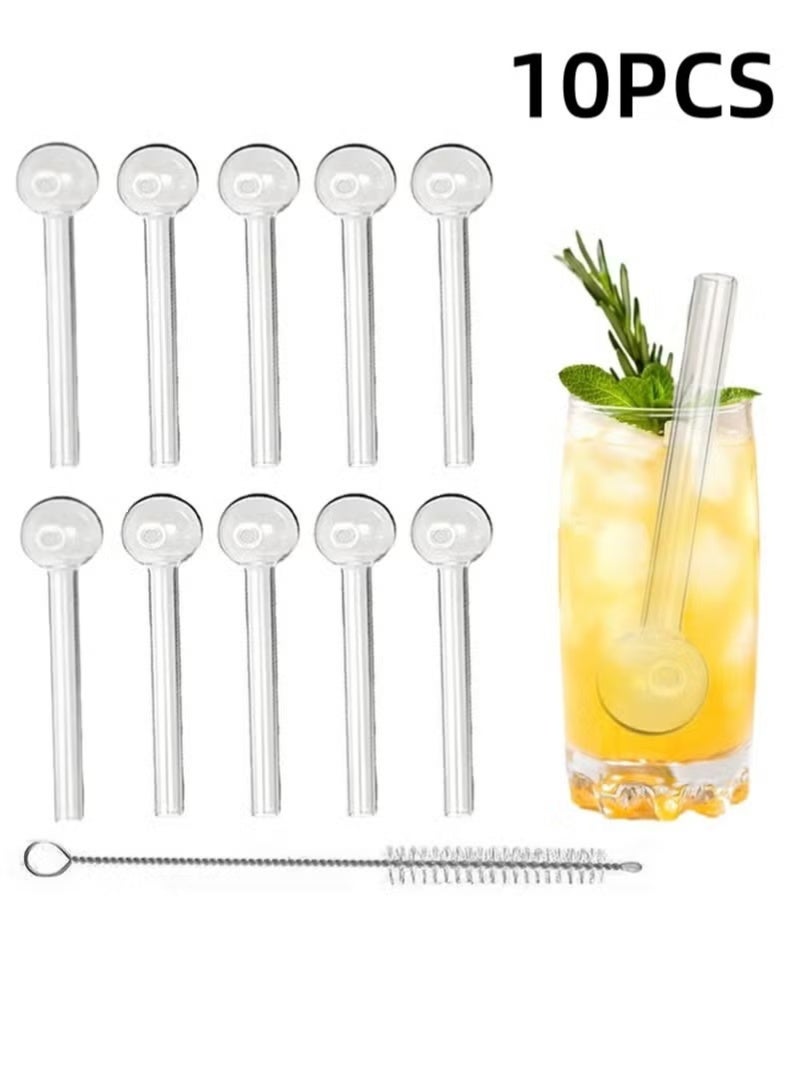 10 Pcs Glass Straws Shatter Resistant 4 Inch Short Reusable Glass Straw With Cleaning Brush Dishwasher Safe Bar Drinking Straws Perfect For Cocktail Smoothies Coffee Juice Clear - Image 1