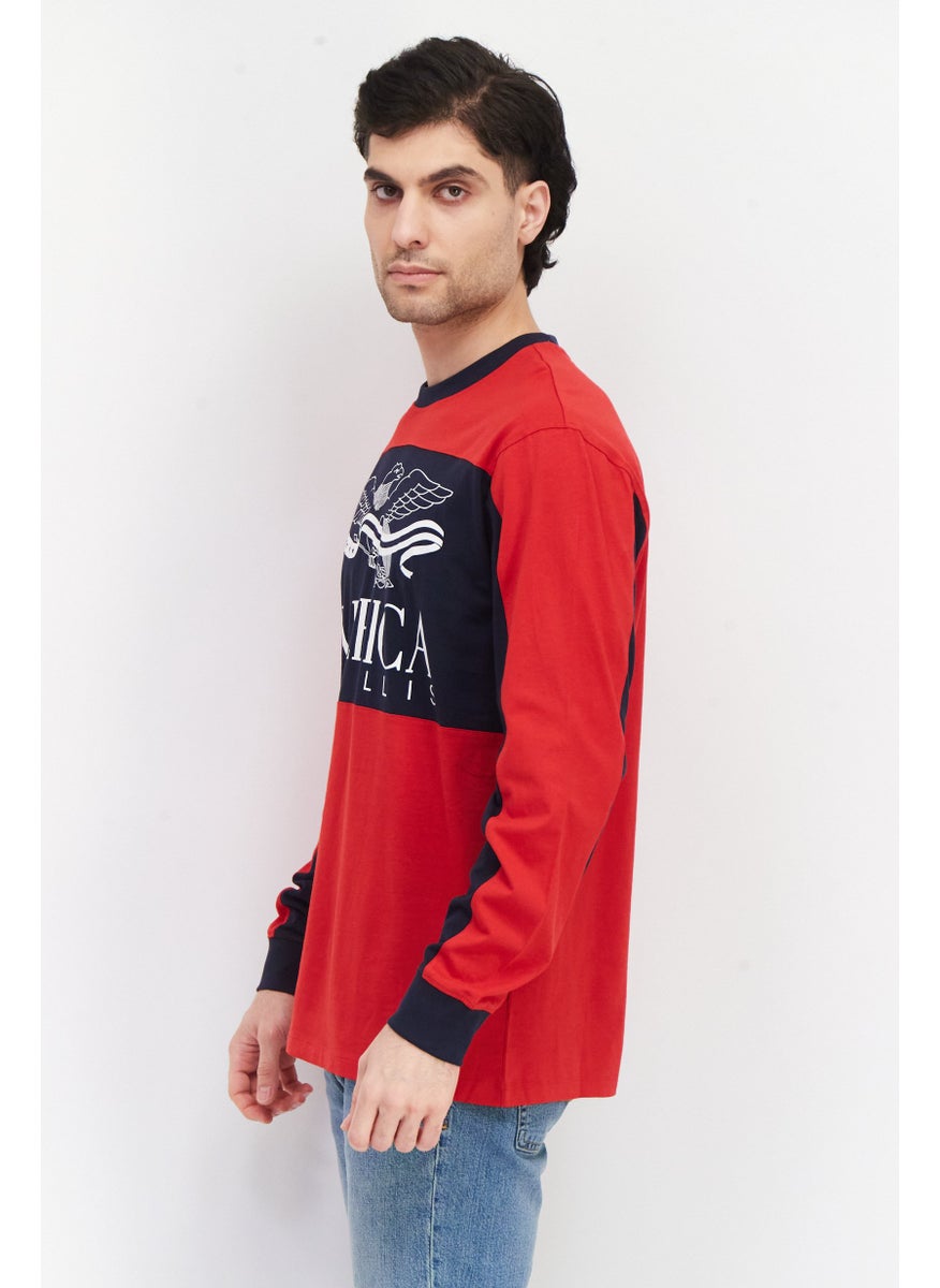 PERRY ELLIS - Men Crew Neck Long Sleeves Brand Logo T-Shirt, Red - Image 1
