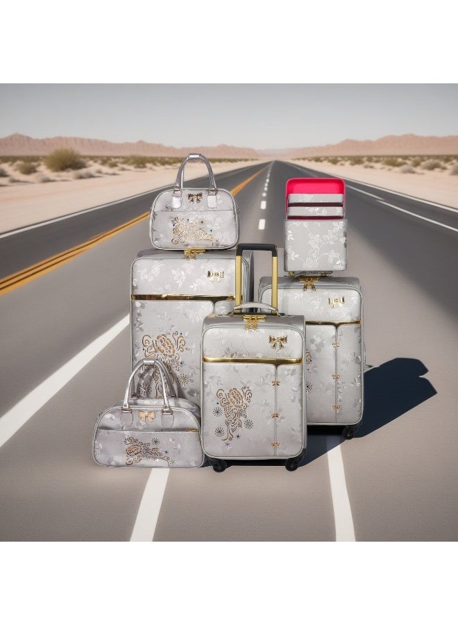 مطابقة اللون عربة الأمتعة الدوار 4 عجلات 6 PCS بو الجلد حقيبة حقيبة مجموعة مع حقيبة حقيبة لاستخدام حفل الزفاف 6 قطع لكل مجموعة