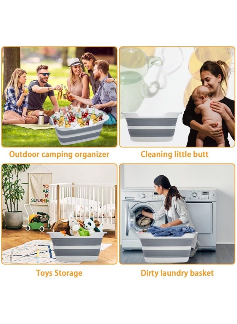 Multi-Functional Collapsible Plastic Laundry Basket-Foldable Pop Up Storage Container, Pet Bathtub, Cat Bathtub Washing Tub Bathing Tub -Portable Washing Tub,BPA Free, Grey - Image 2