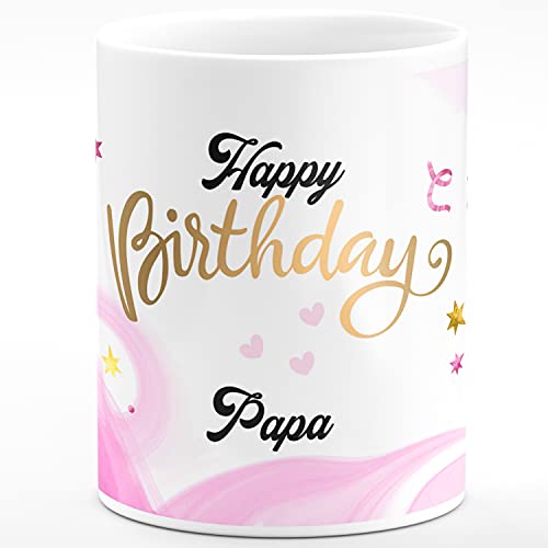 CHHAAP Happy Birthday Papa Printed Microwave Safe White Ceramic Coffee Mug 350 (ml) Birthday Gift for Father Papa Dad Dad (HBPBG1 40) - Image 1