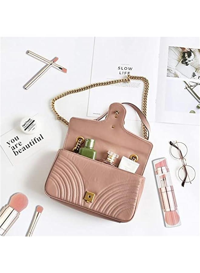 BWSJ 5 Makeup Brush Set in Elegant Rose Gold Includes Brushes for Face Eyeshadow Li Foundation and Powder Features Soft Synthetic Bristles  and TravelFriendly Perfect for OntheGo or Home Use - Image 2