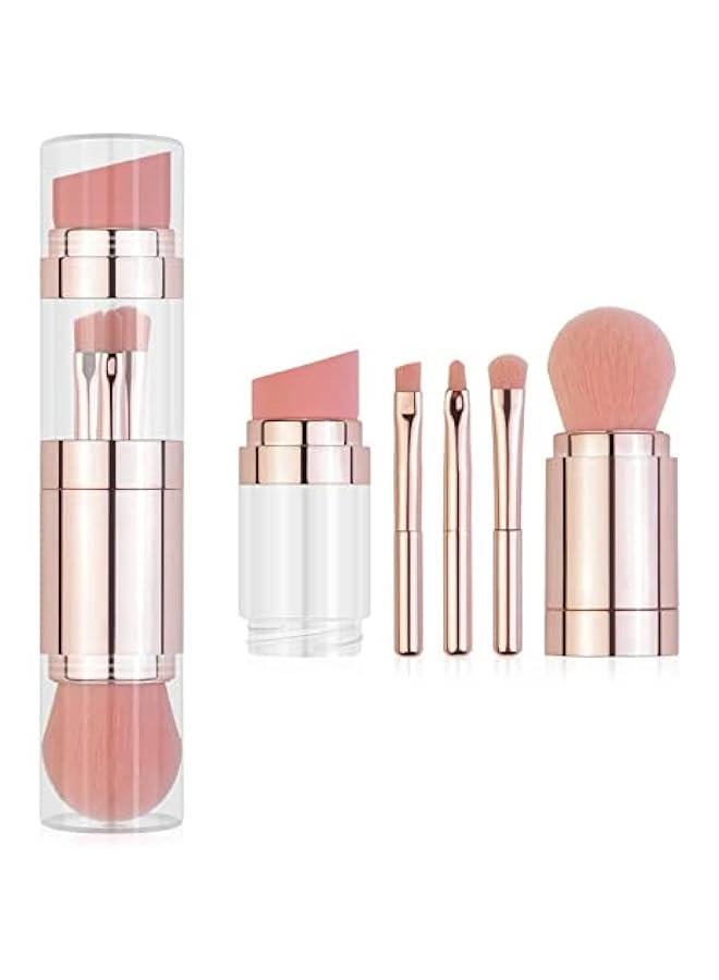 BWSJ 5 Makeup Brush Set in Elegant Rose Gold Includes Brushes for Face Eyeshadow Li Foundation and Powder Features Soft Synthetic Bristles  and TravelFriendly Perfect for OntheGo or Home Use - Image 1