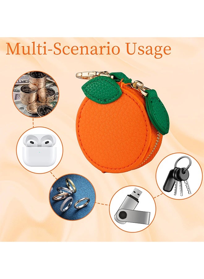 Cute Orange Fruit Mini Leather Coin Purse Bag Charm, Kawaii Keychain Change Pouch for Handbag Tote Wallet, Girls & Women - Image 3