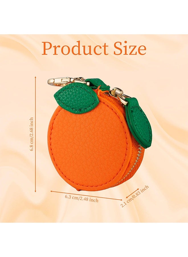 Cute Orange Fruit Mini Leather Coin Purse Bag Charm, Kawaii Keychain Change Pouch for Handbag Tote Wallet, Girls & Women - Image 2