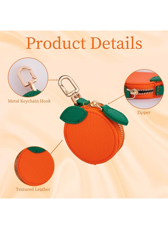 Cute Orange Fruit Mini Leather Coin Purse Bag Charm, Kawaii Keychain Change Pouch for Handbag Tote Wallet, Girls & Women - Image 4