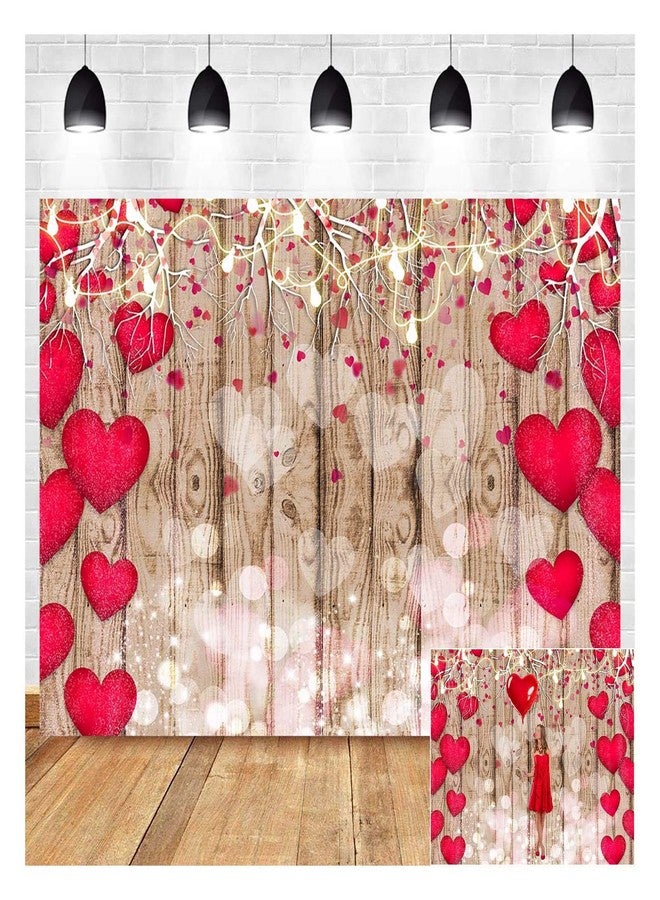 Qian Vintage Rustic Wood Photography Backdrops Red Love Heart Valentine's Day Photo Background 5X3ft Mother's Day Wedding Bridal Shower Wedding Anniversary Party Girl Birthday Decor Supplies Vinyl - Image 1