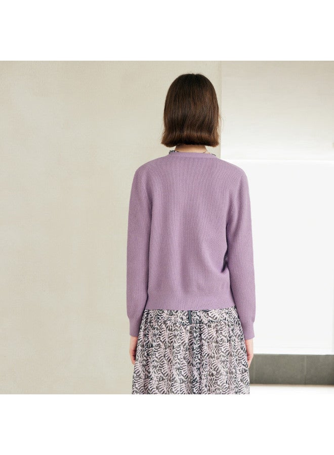 Yanyee Waffle Knit Long Sleeve V-neck Cardigan Women Autumn Simple Outerwear Elegant Top Gray S/36 - Image 3