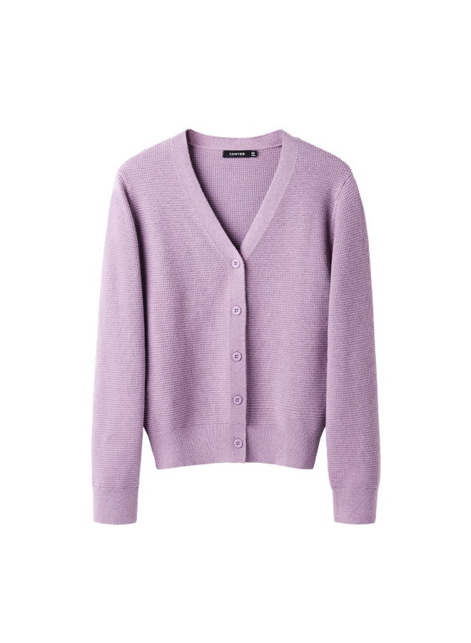 Yanyee Waffle Knit Long Sleeve V-neck Cardigan Women Autumn Simple Outerwear Elegant Top Gray S/36 - Image 4