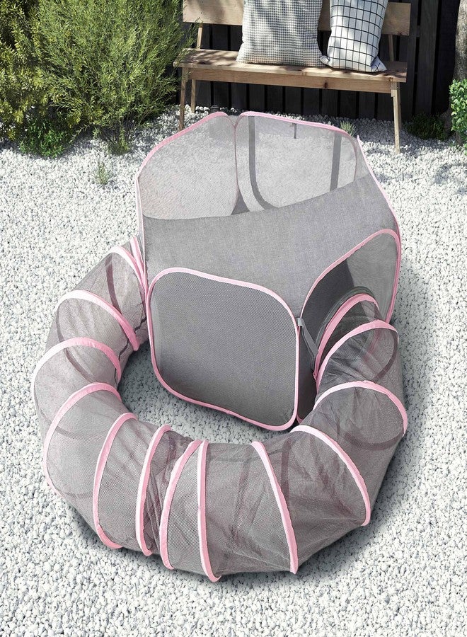 X-ZONE PET Portable Catio Playground, Outdoor Cat Enclosure, Enclosed Tent Playpen Tunnel for Indoor Cats & Small Animals, with Bag Storage 45 Inch Pink - Image 1