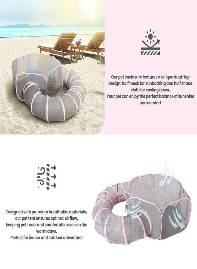 X-ZONE PET Portable Catio Playground, Outdoor Cat Enclosure, Enclosed Tent Playpen Tunnel for Indoor Cats & Small Animals, with Bag Storage 45 Inch Pink - Image 3
