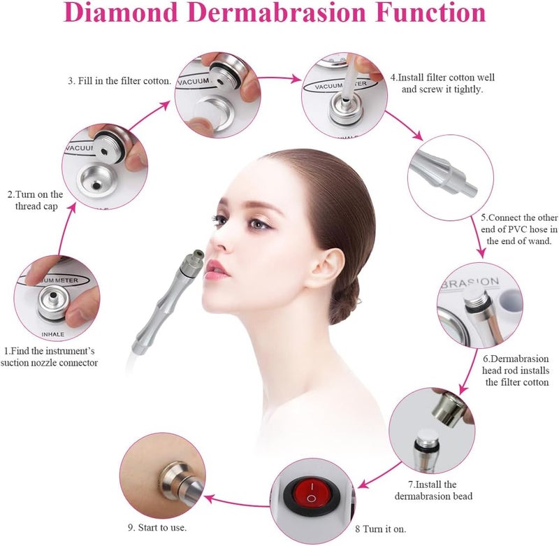 AOKO Microdermabrasion Diamond Machine, Suction Power Professional Dermabrasion Skin Care Home Use Massager Face Skin Peeling Lifting Tighten Wrinkle Black Head Remover Beauty - Image 3