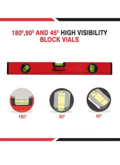DEFAONS DEFAONS 40cm Magnetic Spirit Level with 3 High Visibility Vials 180° 90° 45° Shock Absorbent End Caps Heavy Duty Aluminum Body Ruler Scale Professional Tool for DIY Electrical Work Carpentry Plumbing Brickwork  - Image 3