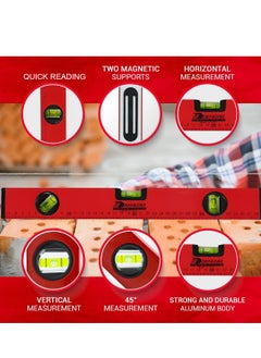 DEFAONS DEFAONS 40cm Magnetic Spirit Level with 3 High Visibility Vials 180° 90° 45° Shock Absorbent End Caps Heavy Duty Aluminum Body Ruler Scale Professional Tool for DIY Electrical Work Carpentry Plumbing Brickwork  - Image 5