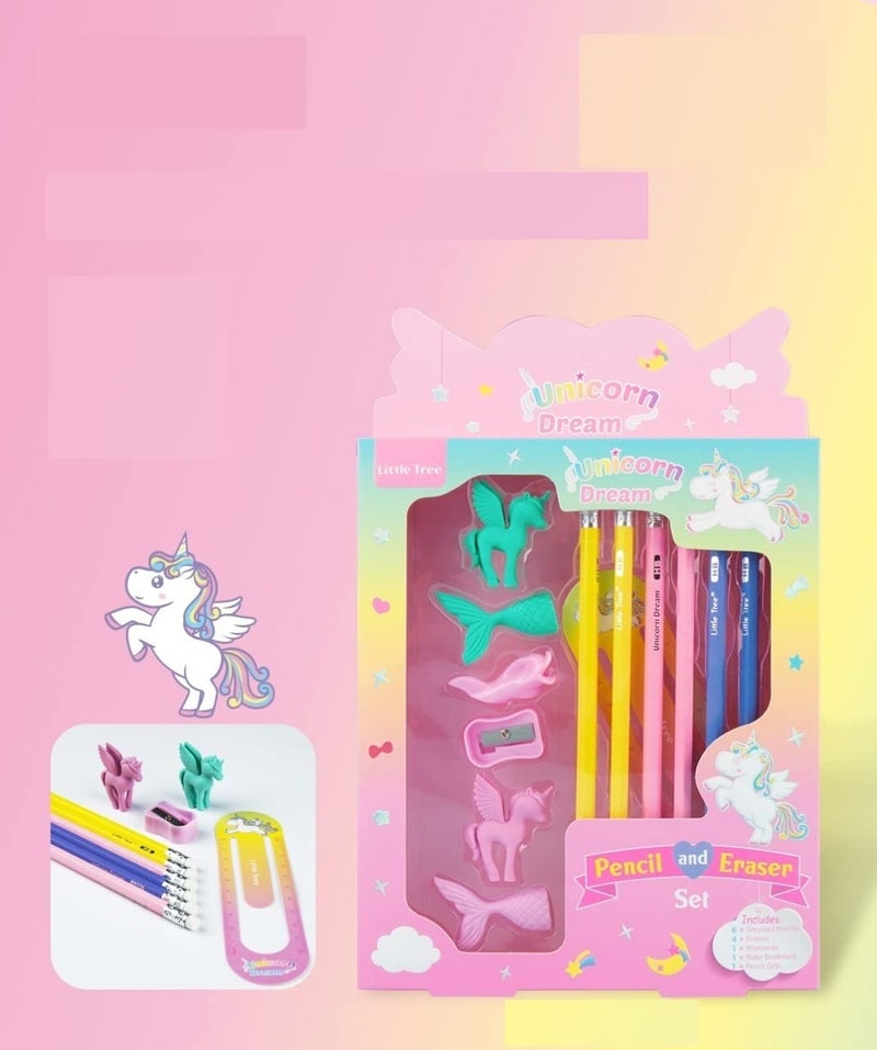 TEMSON Pencil Set for Kids - Pencil Set for Kids for School, Cute Cartoon Design Pencil Set, Graphite Groove Pencils Set, Pencil Set with Eraser Sharpener (Unicorn)(GP 8013-E) - Image 1